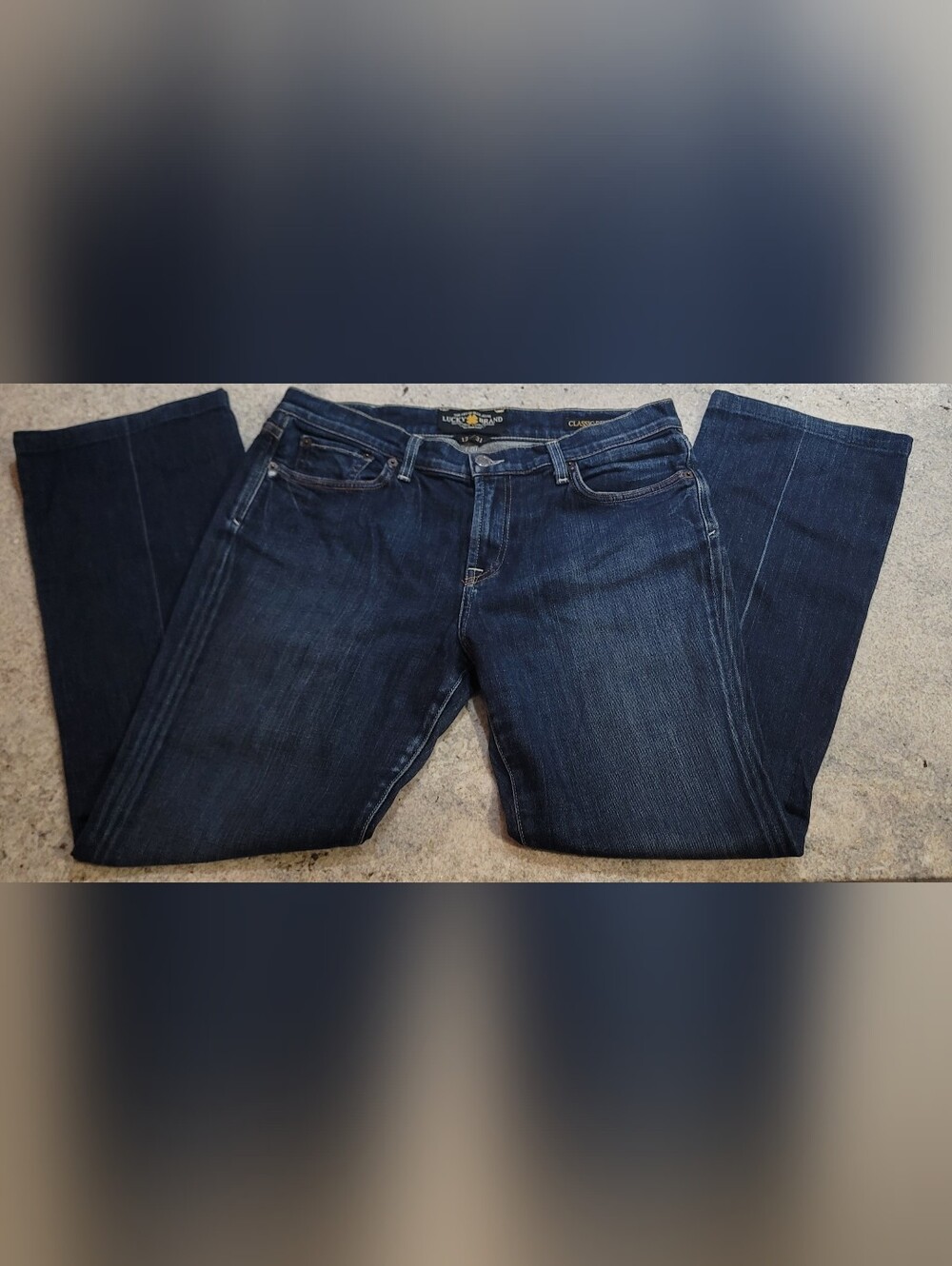 Lucky Brand Classic Rider Women Size 12 31 Wash Tie Breaker Dark Denim Blue Jean